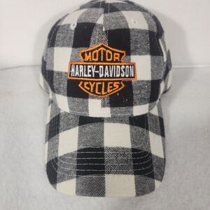 Harley-Davidson Cycle  Cap  Black & Gray Checkered   Adjustable  Hat Biker